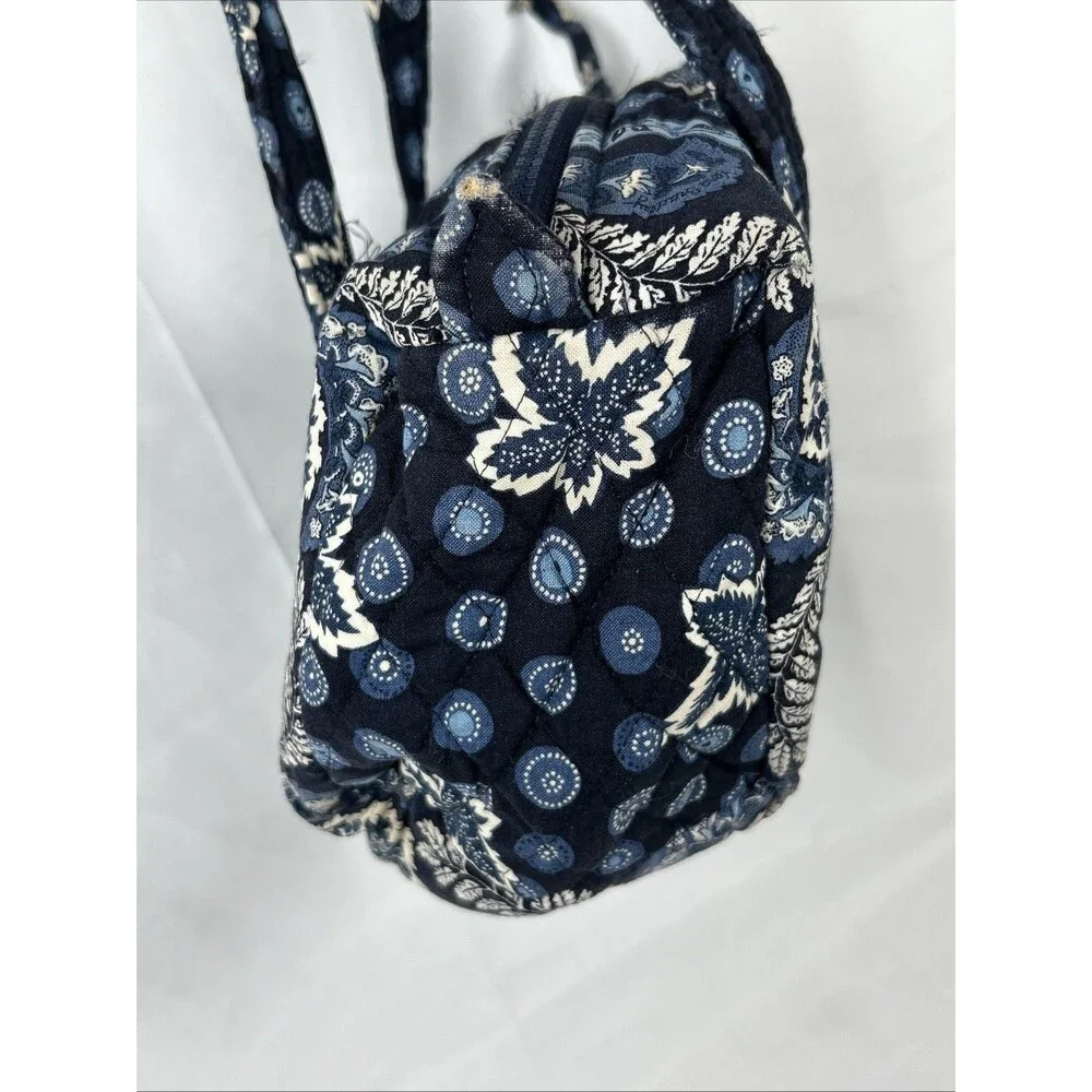 Vtg Vera Bradley Small Blue Duffel Bag Quilted Made in USA Leaf Paisley White